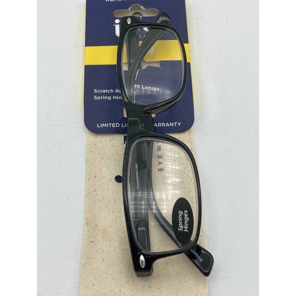 ICU Eyewear Emeryville Black Reading Glasses Readers with Case +1.75